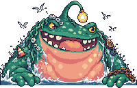Mogu at stage 5, with his broad shoulders above the water and seabirds around his head