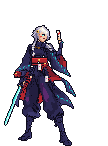 Rei raising a paper talisman beside her cyan sword